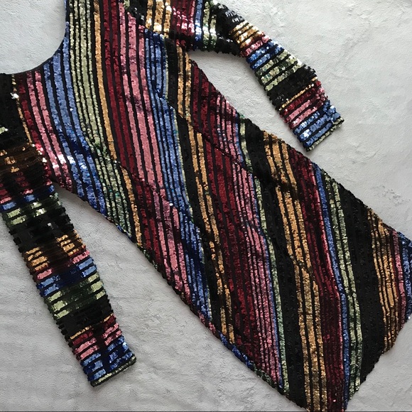 Alcoolique Dresses & Skirts - Alcoolique Sequin Payton Dress Rainbow Stripe